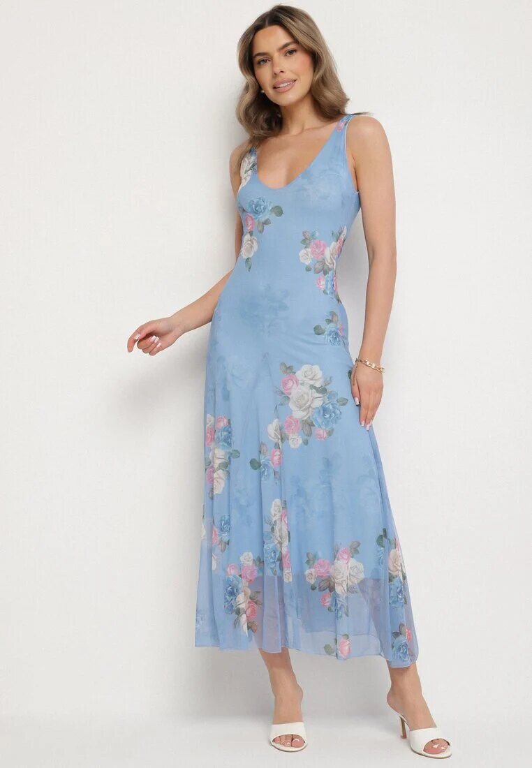 lovery Rochie din plasă albastră cu motiv floral Milanessa