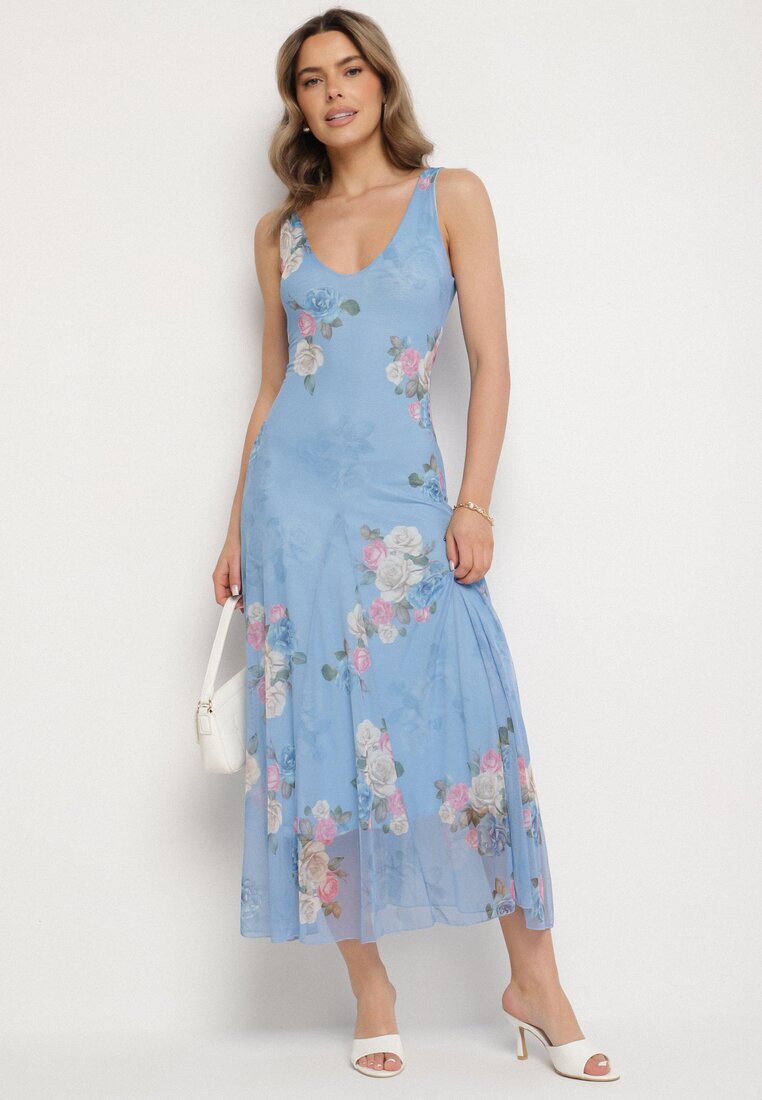 lovery Rochie din plasă albastră cu motiv floral Milanessa