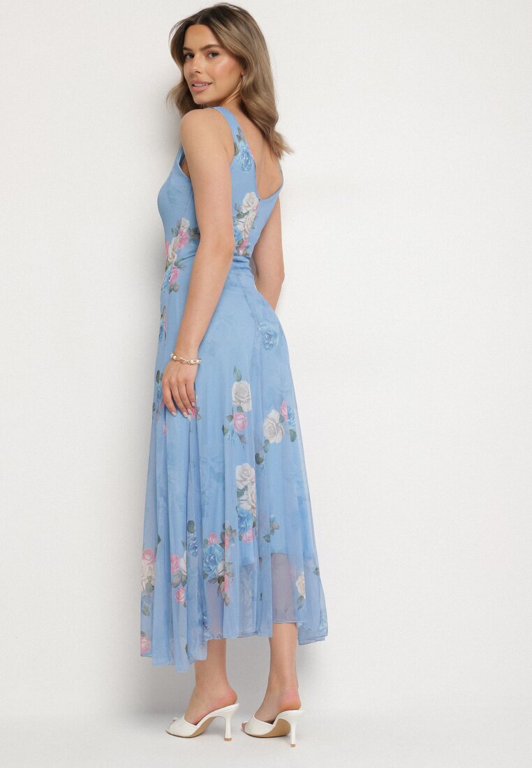 lovery Rochie din plasă albastră cu motiv floral Milanessa
