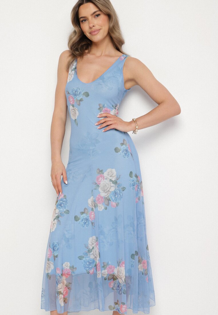 lovery Rochie din plasă albastră cu motiv floral Milanessa