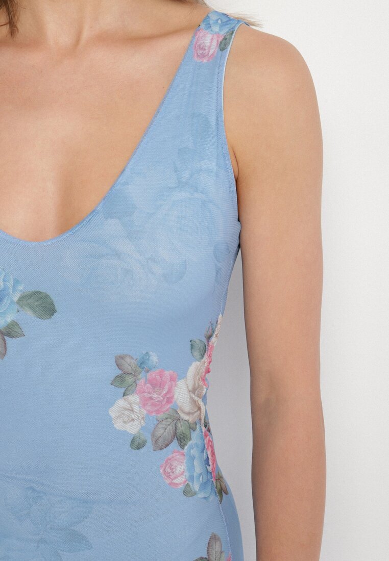 lovery Rochie din plasă albastră cu motiv floral Milanessa