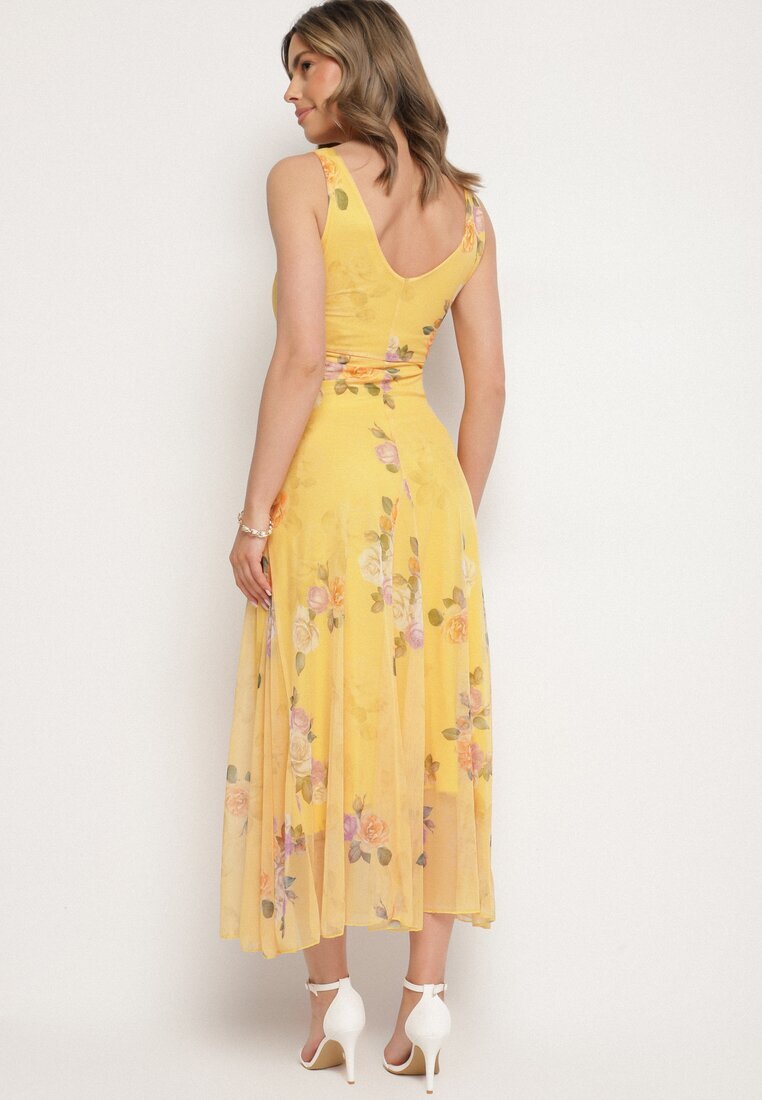 lovery Rochie din plasă galbenă cu motiv floral Milanessa
