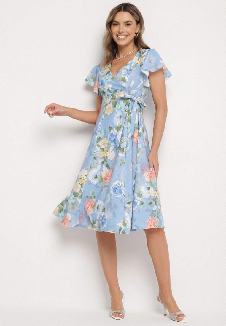 lovery Rochie florală albastru deschis cu decolteu plic Atorina
