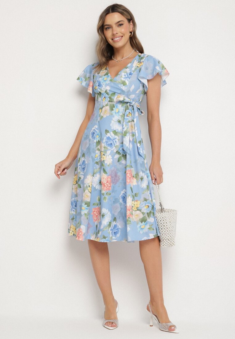 lovery Rochie florală albastru deschis cu decolteu plic Atorina
