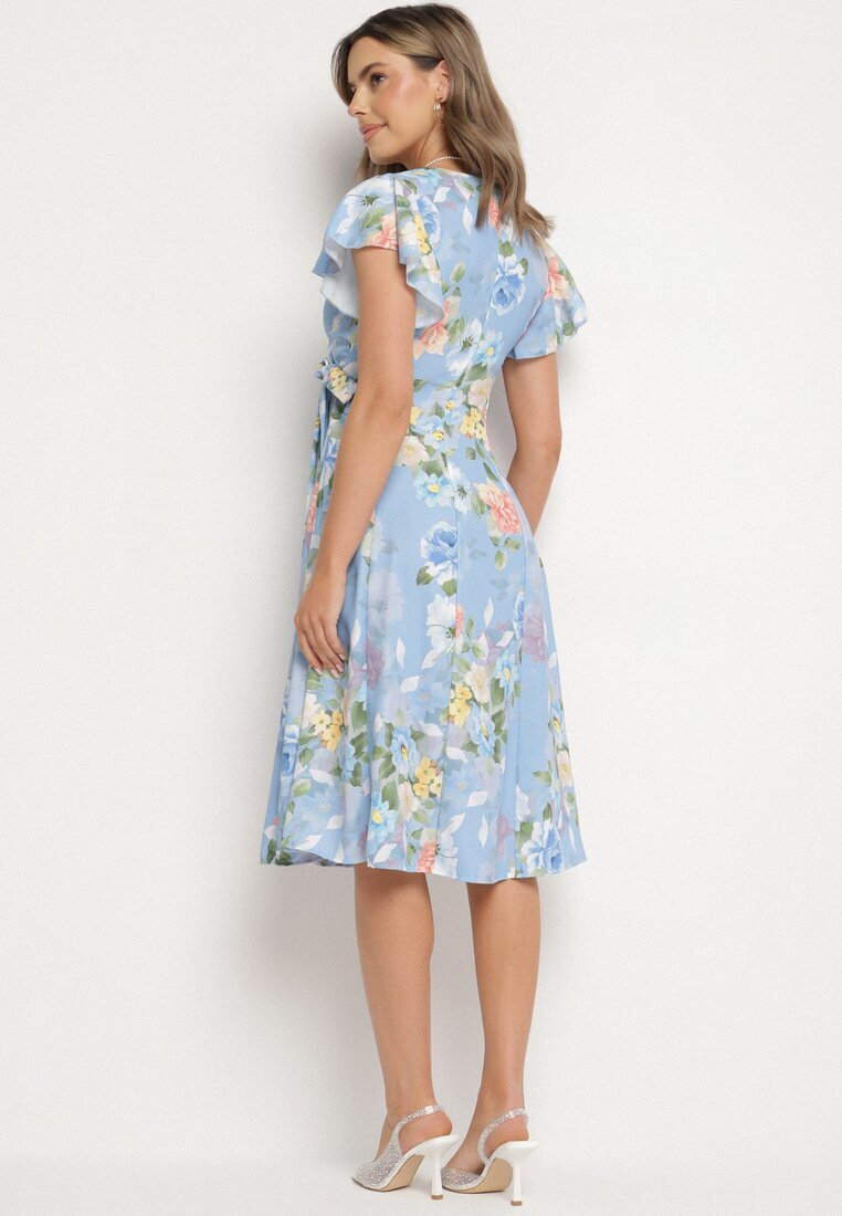 lovery Rochie florală albastru deschis cu decolteu plic Atorina