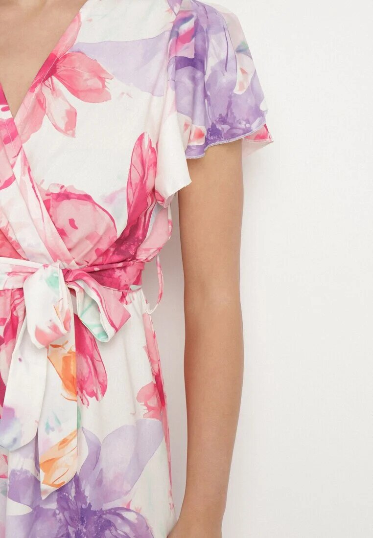 lovery Rochie Fucsia florală cu croială petrecută cu cordon legat Redanae