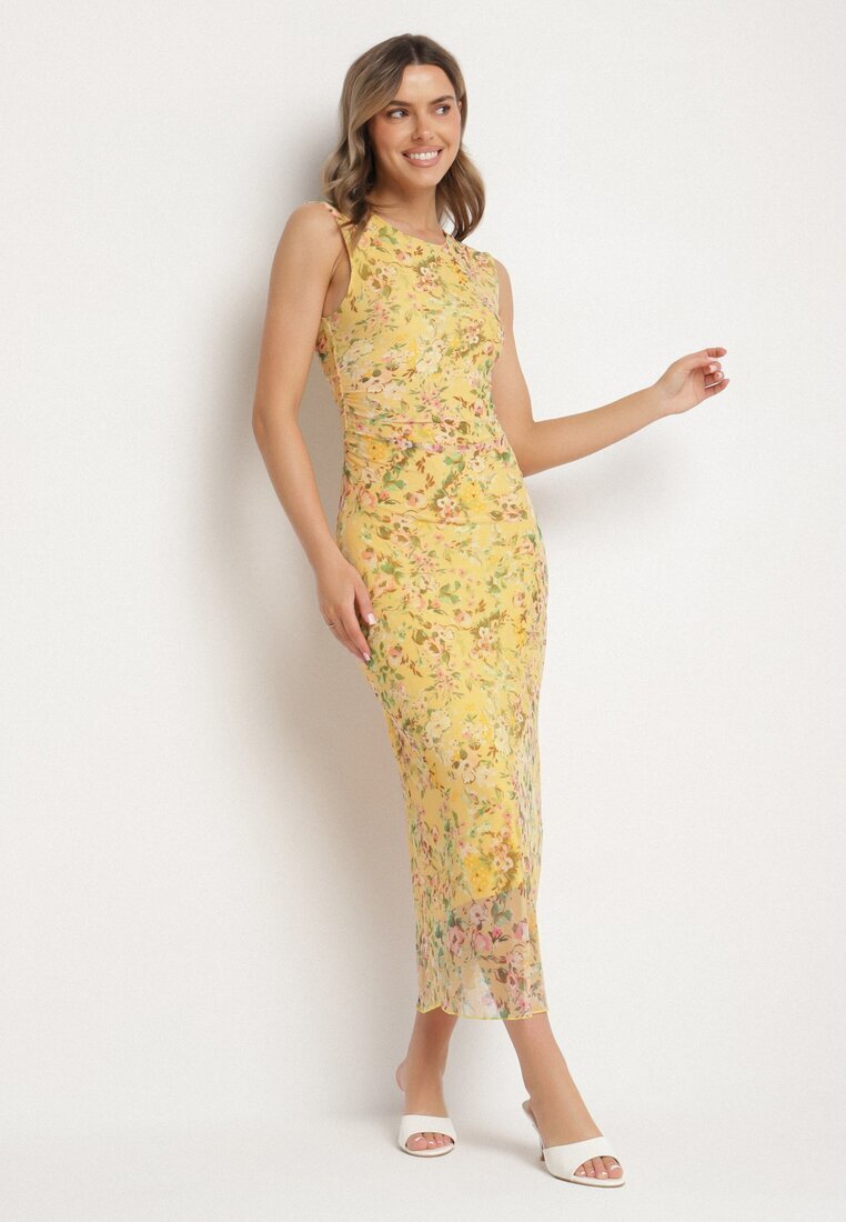 lovery Rochie Galbenă de cocktail cambrată florală cu căptușeală din viscoză Lidra