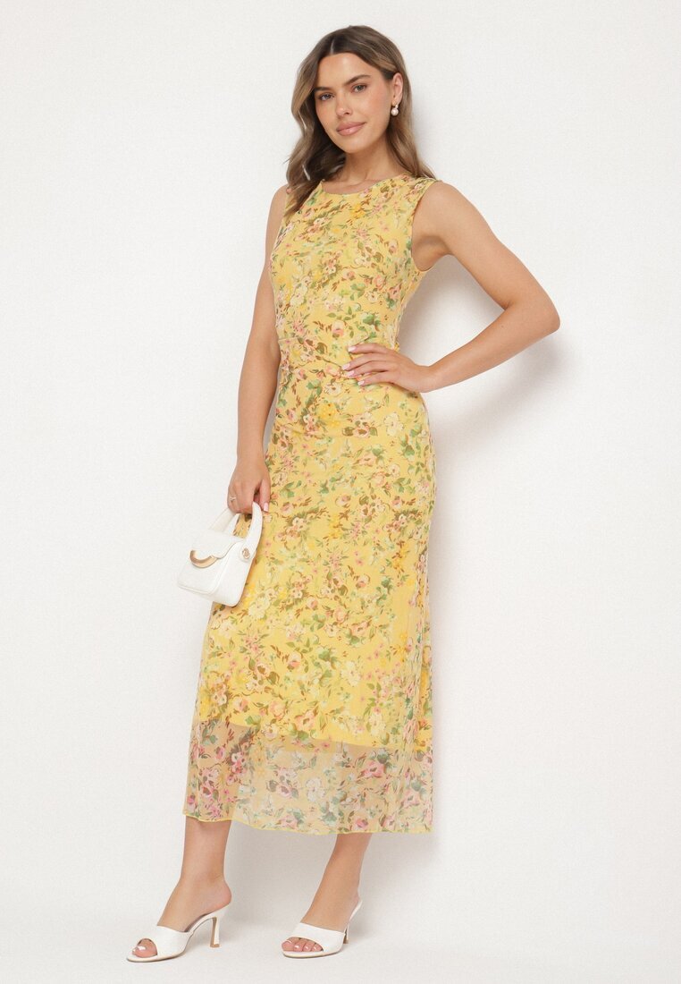 lovery Rochie Galbenă de cocktail cambrată florală cu căptușeală din viscoză Lidra