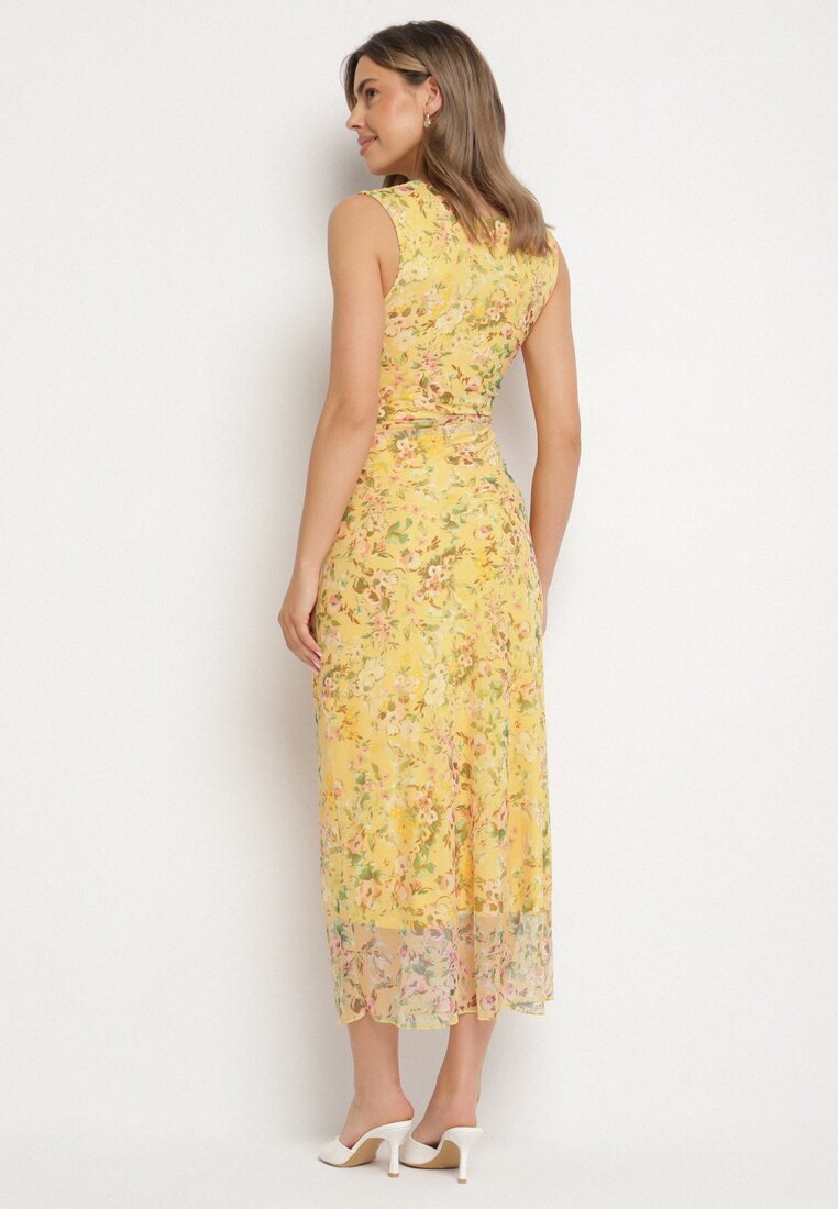 lovery Rochie Galbenă de cocktail cambrată florală cu căptușeală din viscoză Lidra
