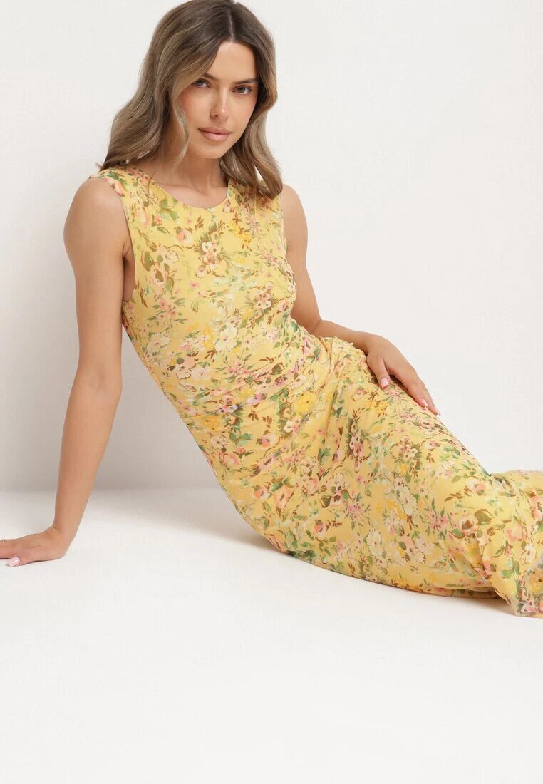 lovery Rochie Galbenă de cocktail cambrată florală cu căptușeală din viscoză Lidra
