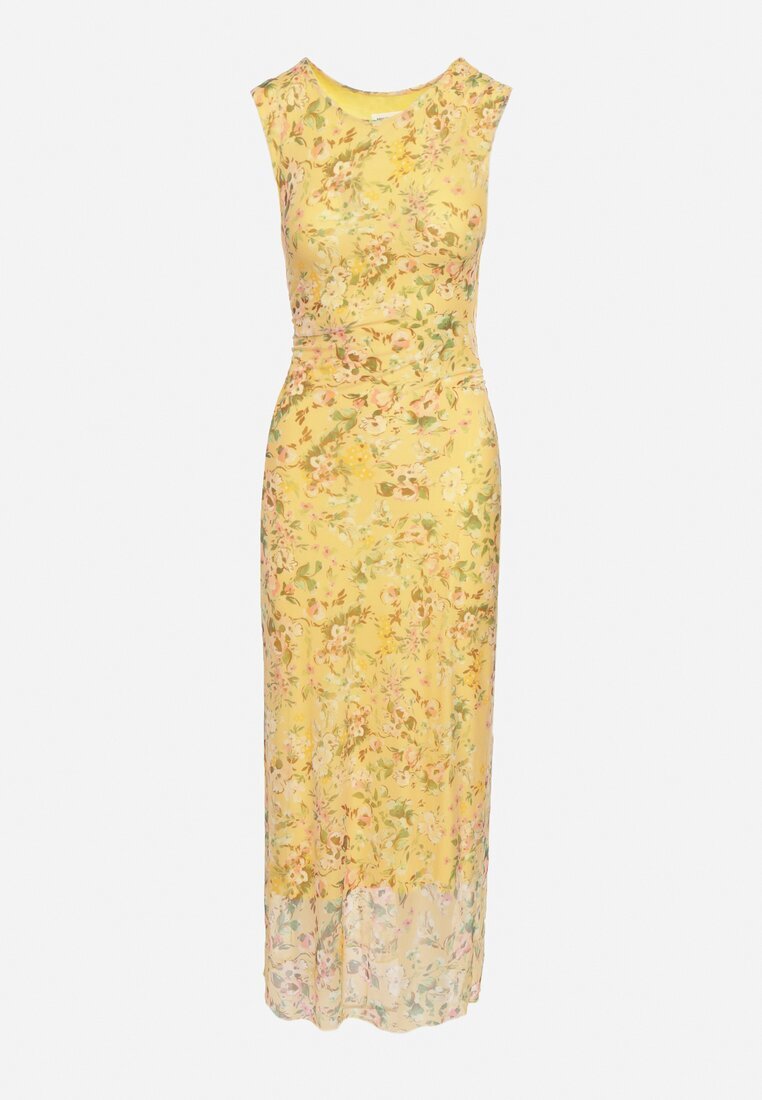 lovery Rochie Galbenă de cocktail cambrată florală cu căptușeală din viscoză Lidra