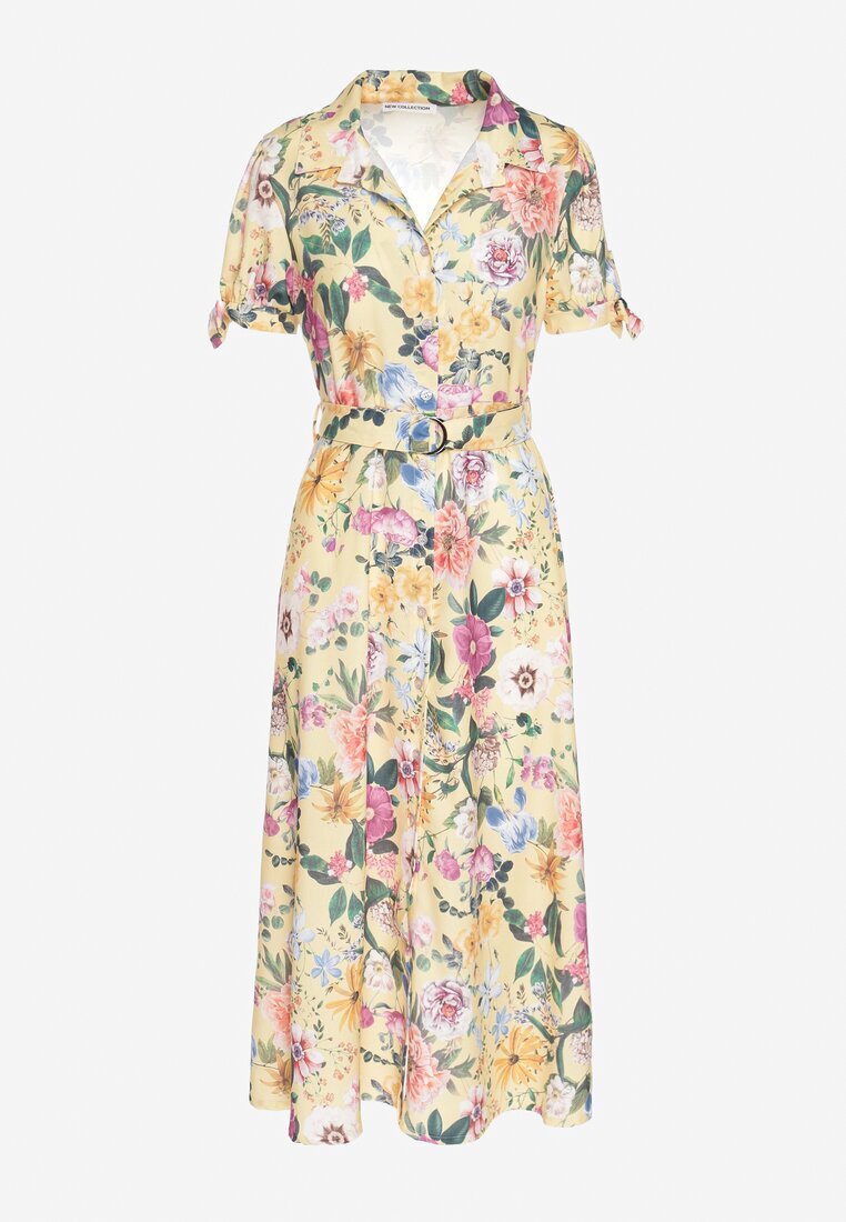 lovery Rochie Galbenă Evazată tip Cămașă cu curea cu imprimeu floral Fevelorine