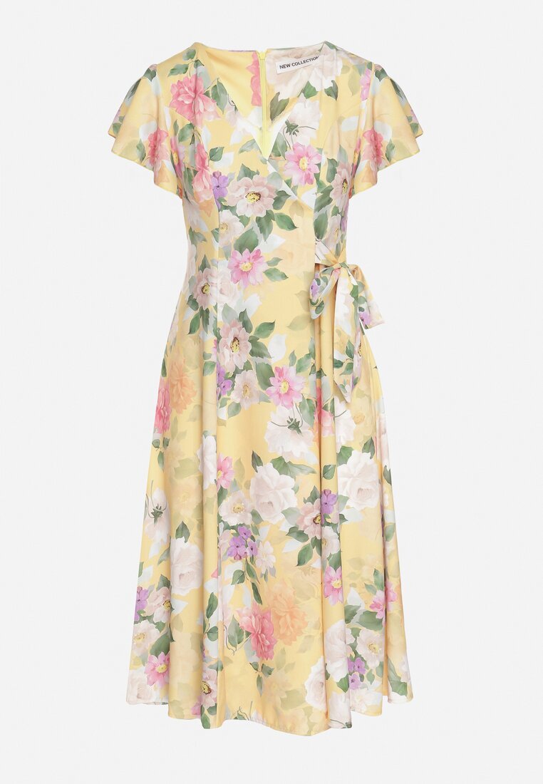 lovery Rochie Galbenă Florală cu Decolteu Petrecut Atorina