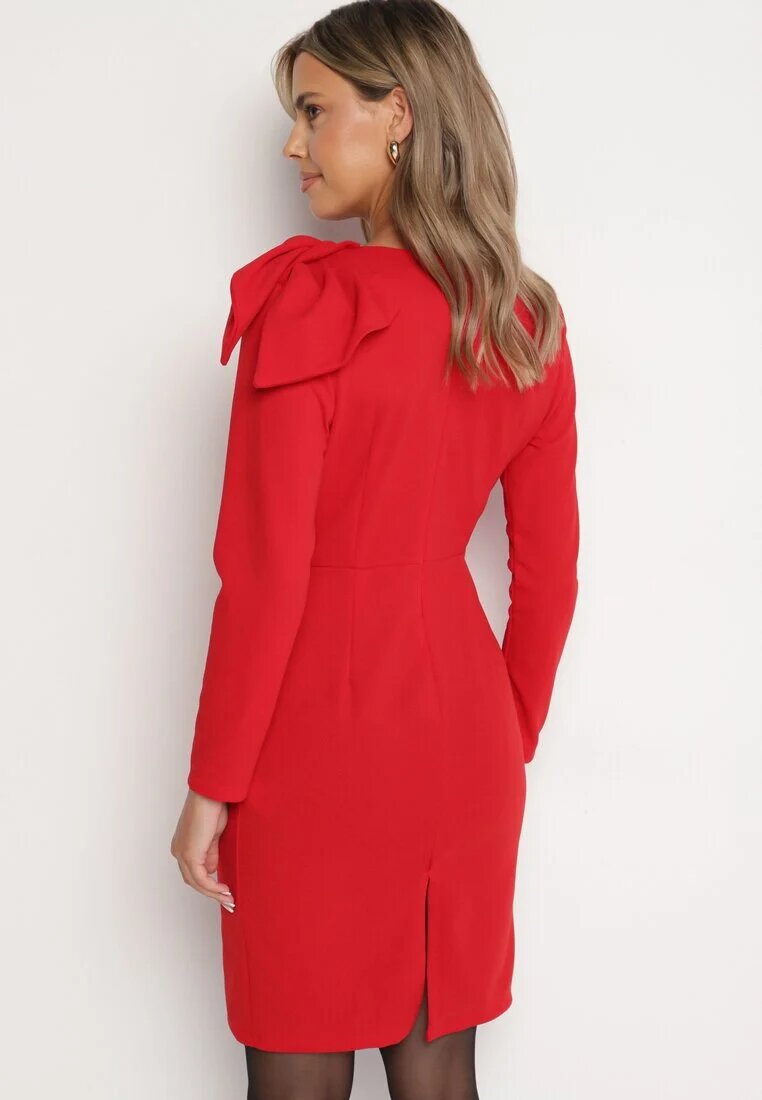 lovery Rochie mulată de cocktail roșie decorată cu fundă și șliț Linnaea