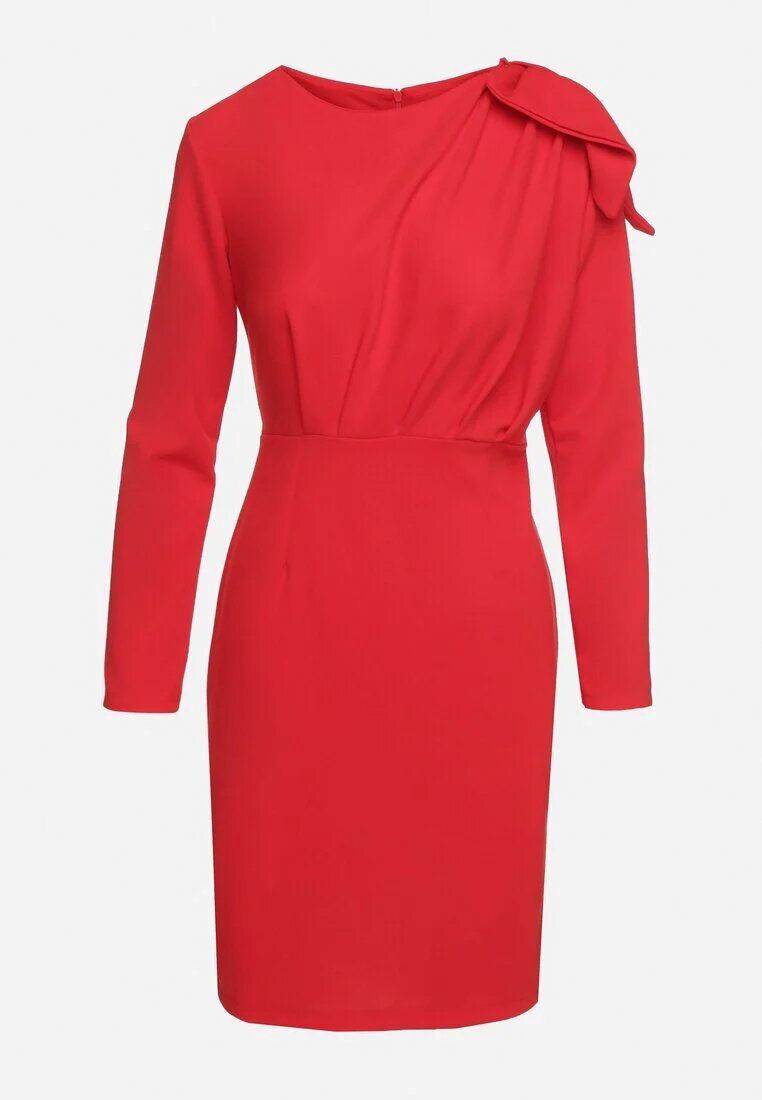lovery Rochie mulată de cocktail roșie decorată cu fundă și șliț Linnaea