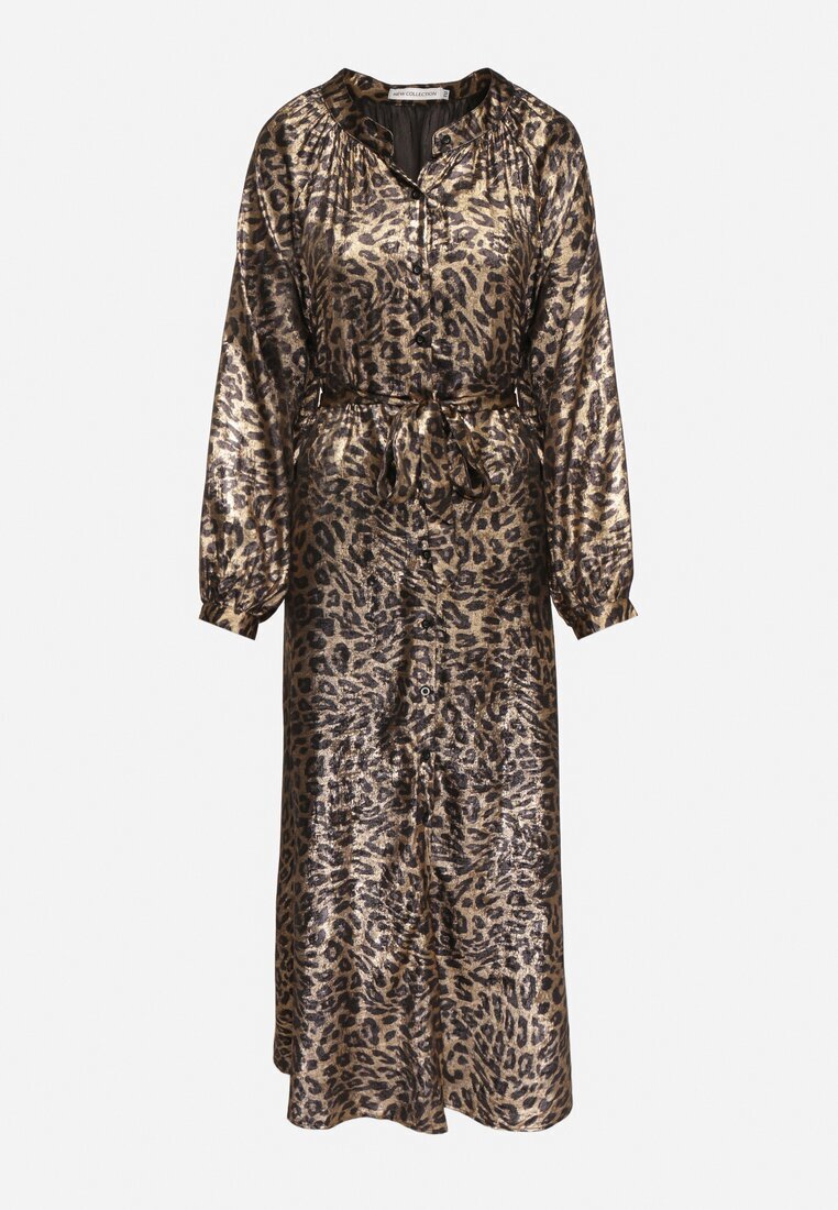 lovery Rochie Negru-Auriu cu imprimeu leopard cu efect de luciu și cu cordon Issadia