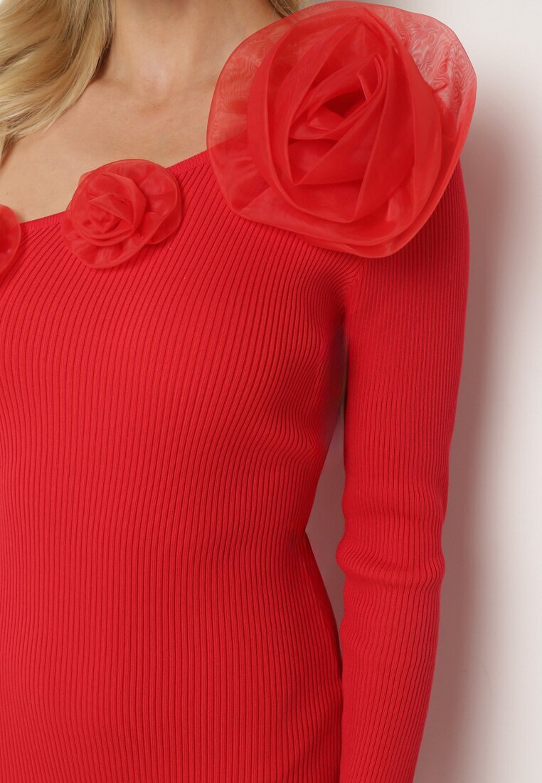 lovery Rochie Roșie Asimetrică cu Aplicații Florale Cocktail Alissae