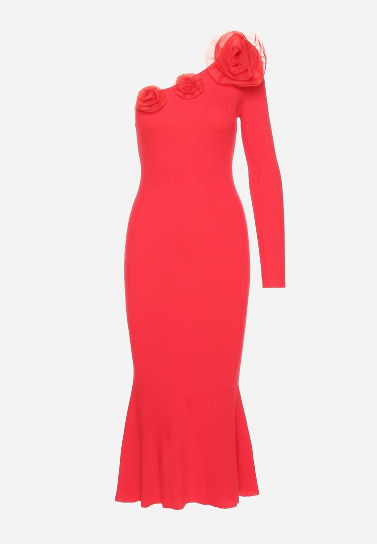 lovery Rochie Roșie Asimetrică cu Aplicații Florale Cocktail Alissae