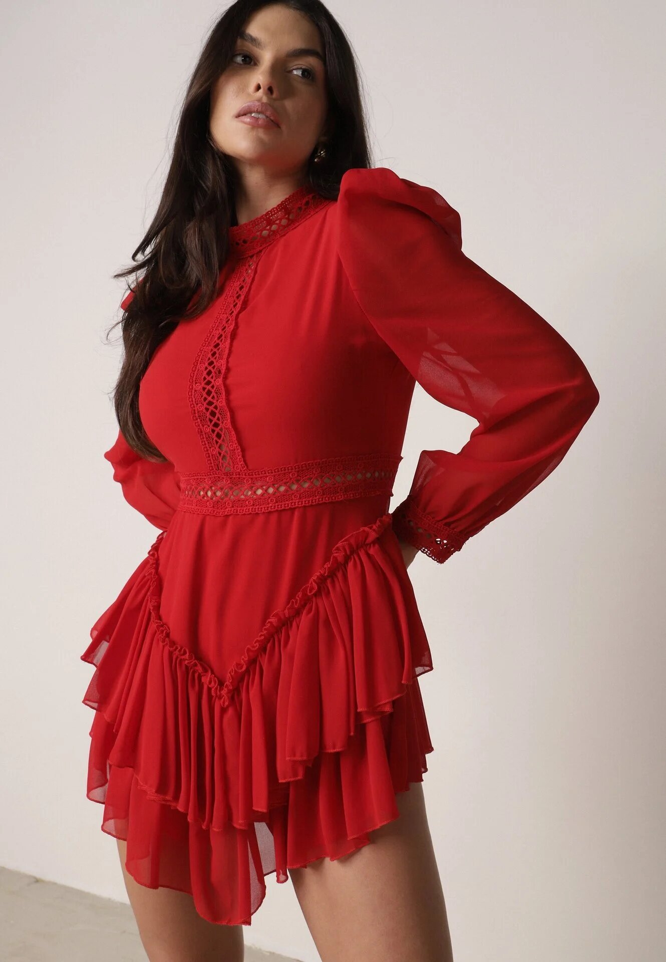 lovery Rochie roșie evazată Salopetă mini cu volănașe Gilha