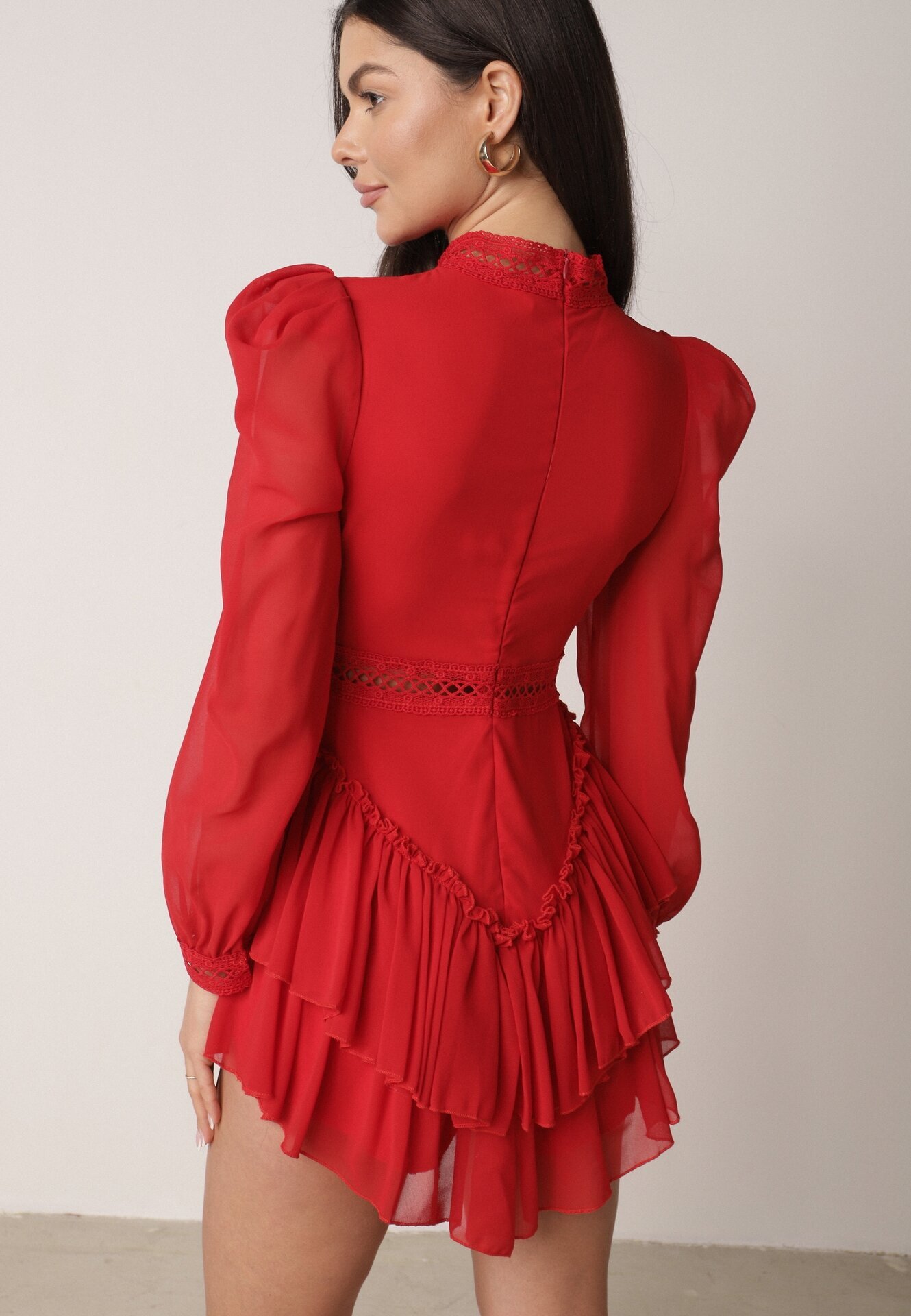 lovery Rochie roșie evazată Salopetă mini cu volănașe Gilha