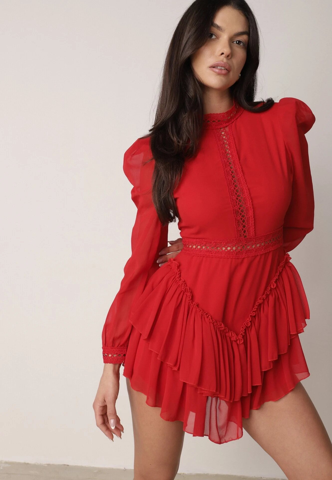 lovery Rochie roșie evazată Salopetă mini cu volănașe Gilha