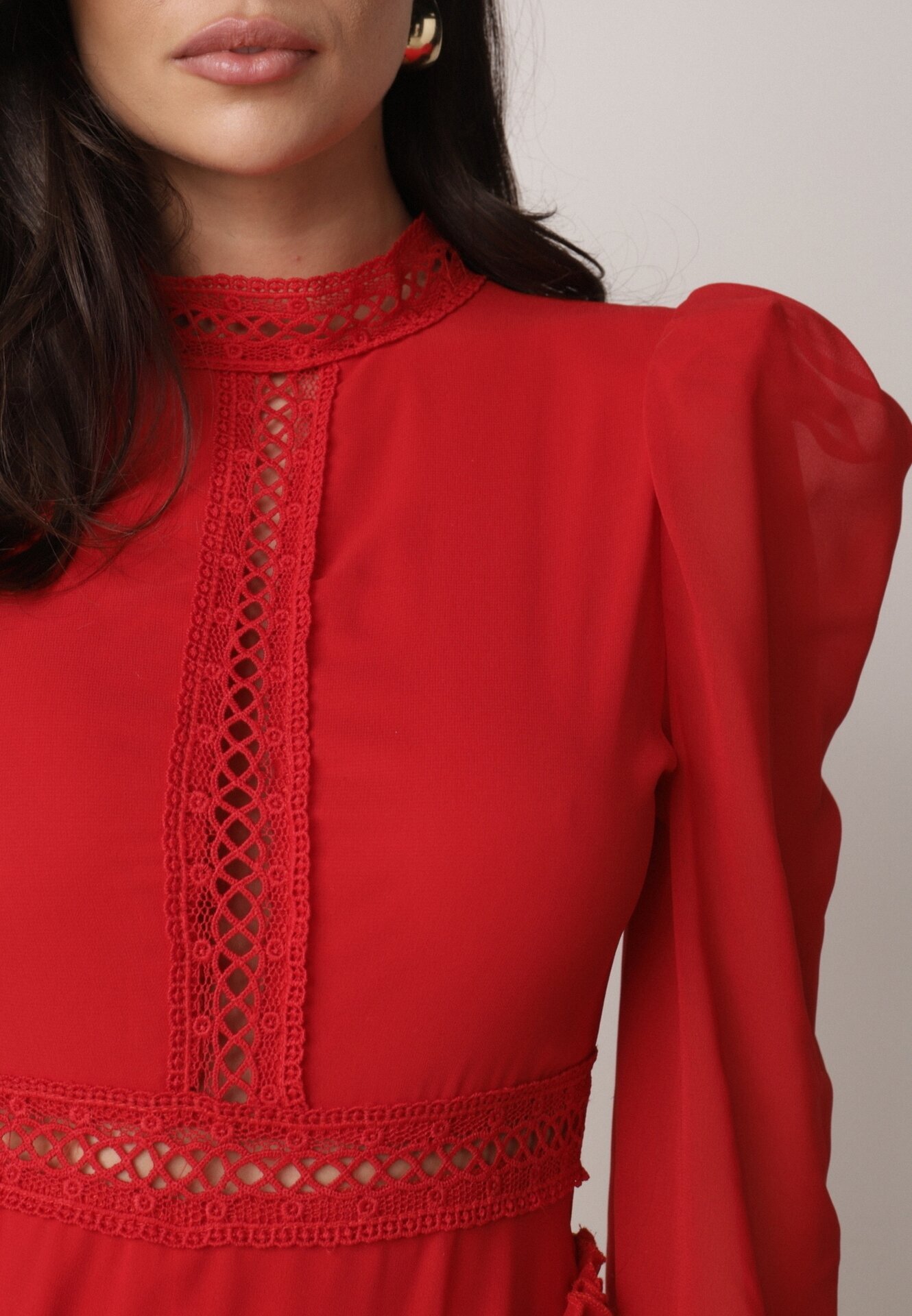 lovery Rochie roșie evazată Salopetă mini cu volănașe Gilha
