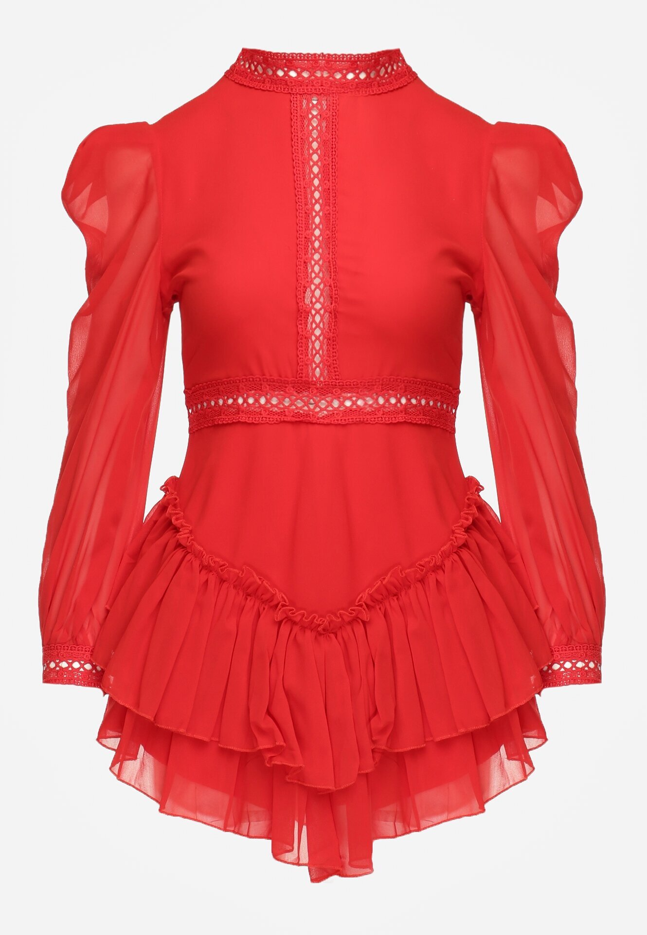 lovery Rochie roșie evazată Salopetă mini cu volănașe Gilha