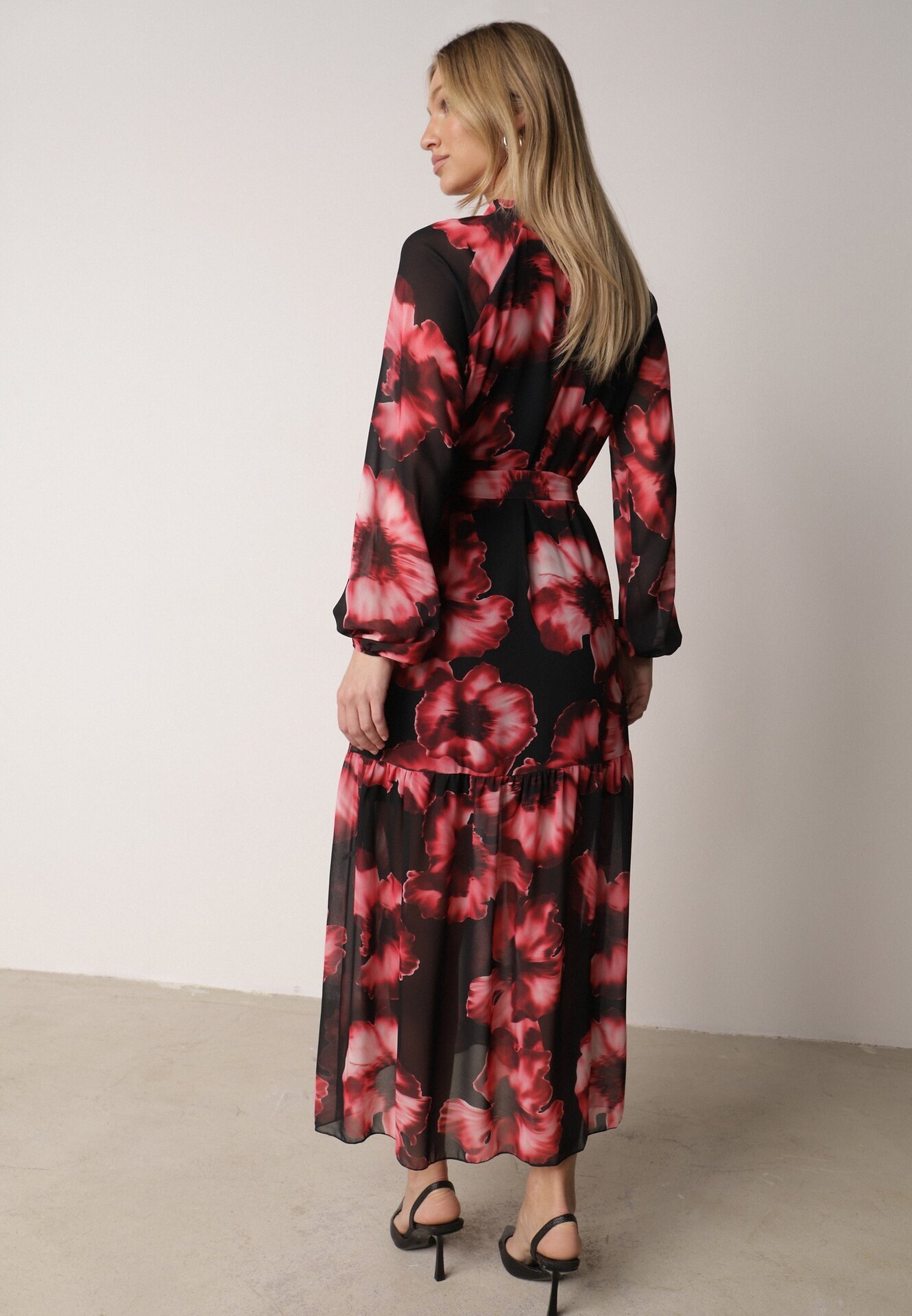 lovery Rochie roșu-negru tip cutie florală cu curea Nifle