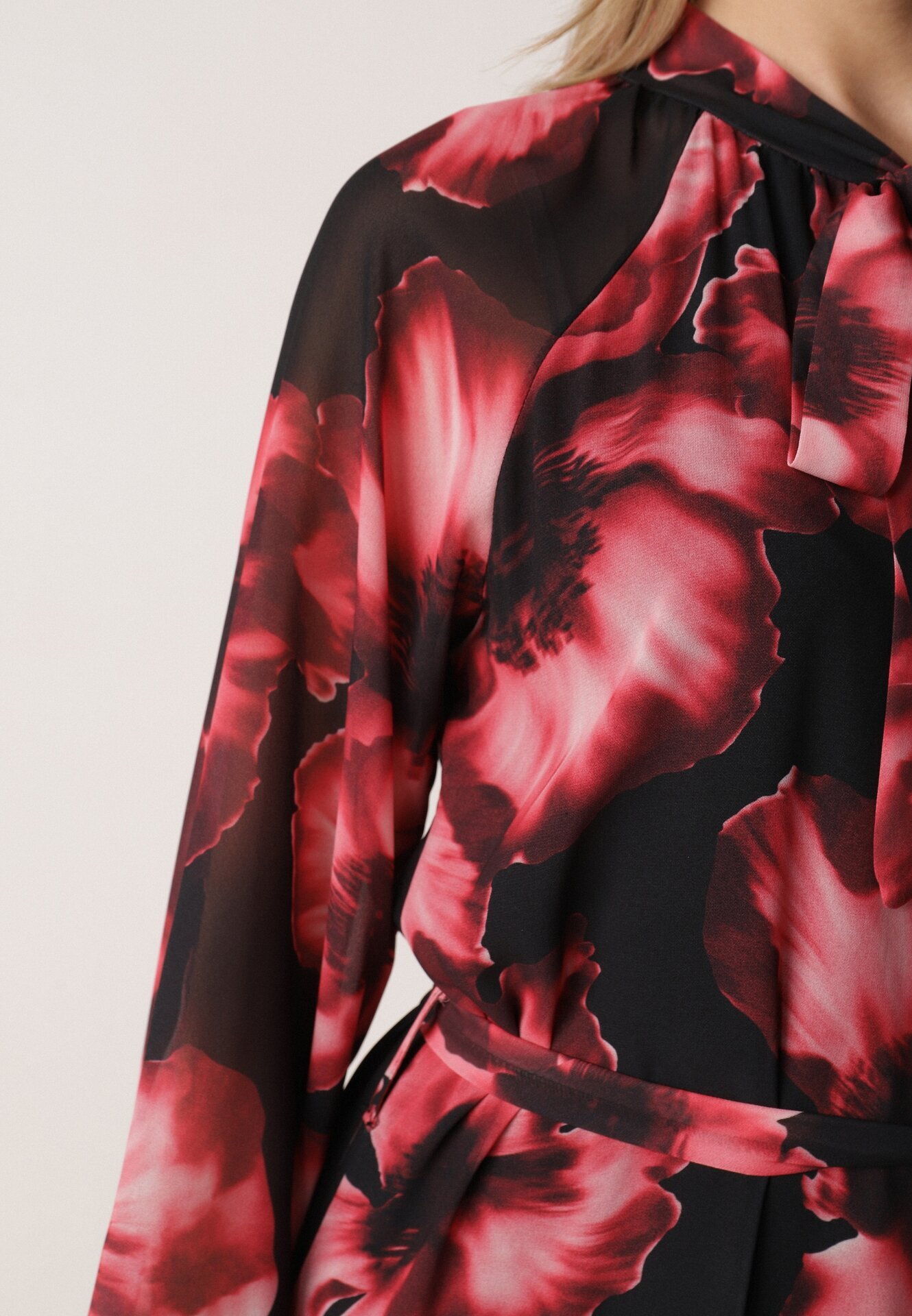 lovery Rochie roșu-negru tip cutie florală cu curea Nifle