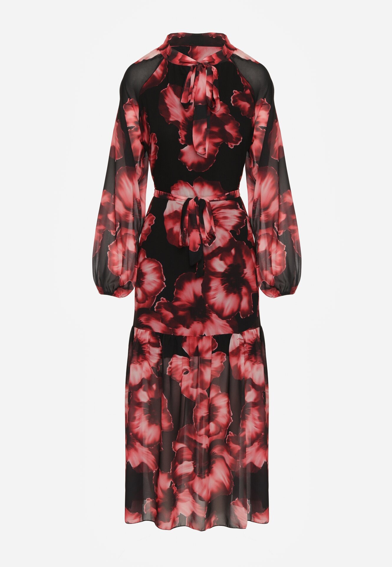 lovery Rochie roșu-negru tip cutie florală cu curea Nifle