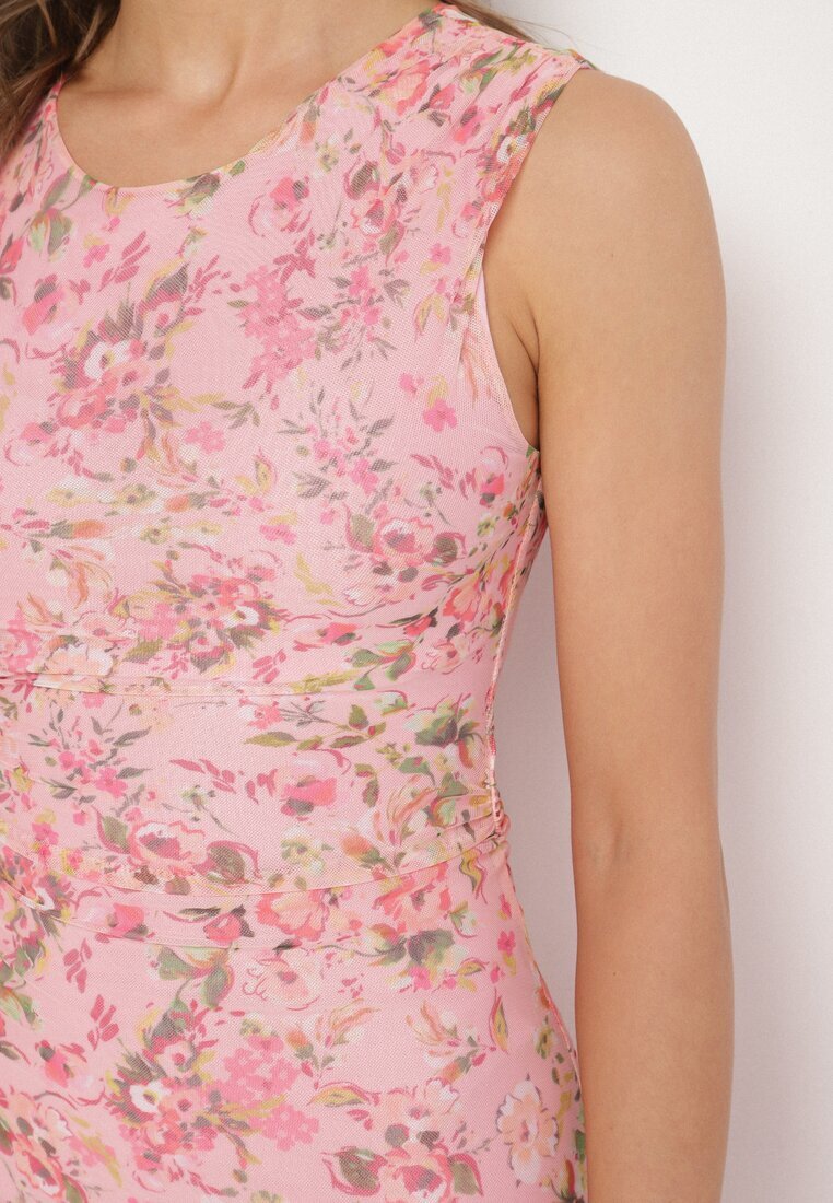 lovery Rochie Roz de cocktail cambrată florală cu căptușeală din viscoză Lidra