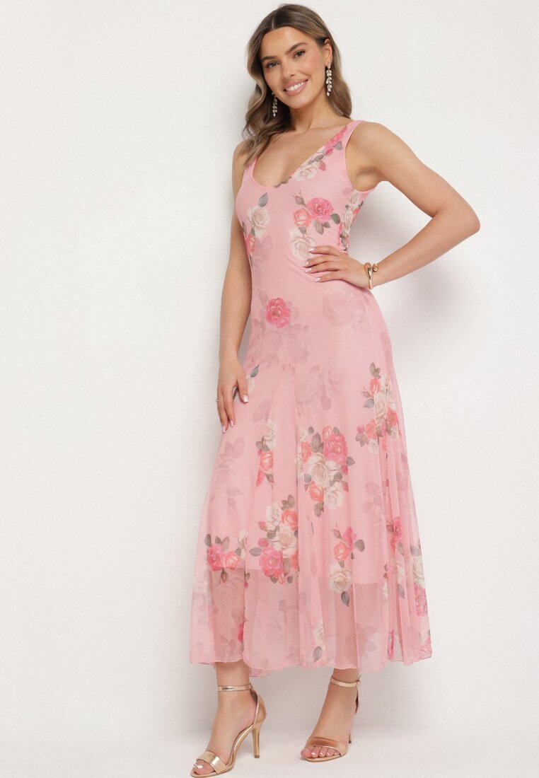 lovery Rochie Roz din plasă cu Motiv Floral Milanessa