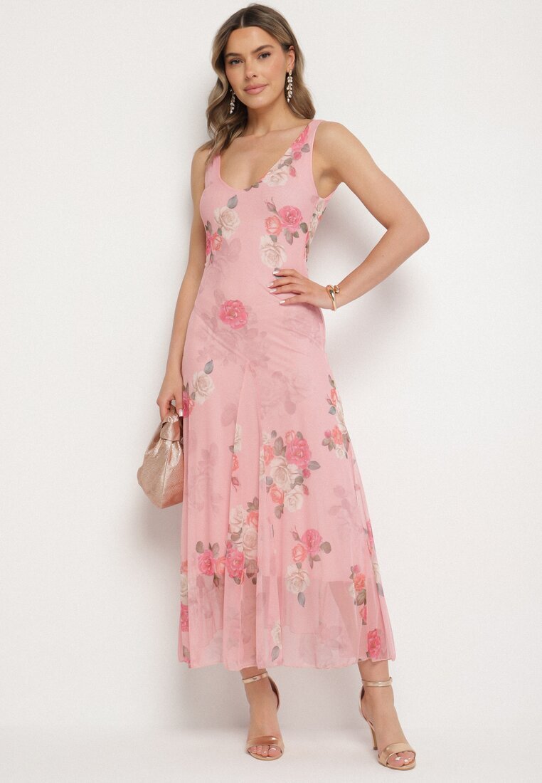lovery Rochie Roz din plasă cu Motiv Floral Milanessa