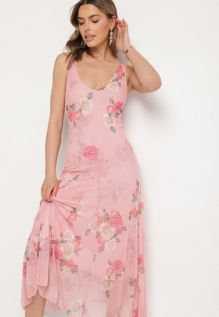 lovery Rochie Roz din plasă cu Motiv Floral Milanessa