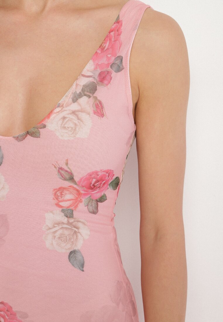 lovery Rochie Roz din plasă cu Motiv Floral Milanessa