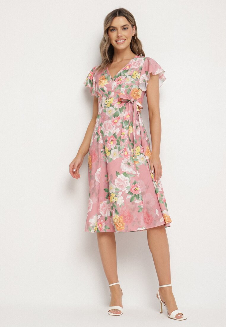 lovery Rochie Roză Florală cu Decolteu Plic Atorina