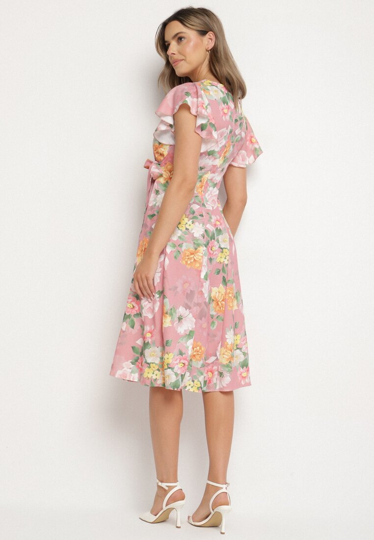 lovery Rochie Roză Florală cu Decolteu Plic Atorina