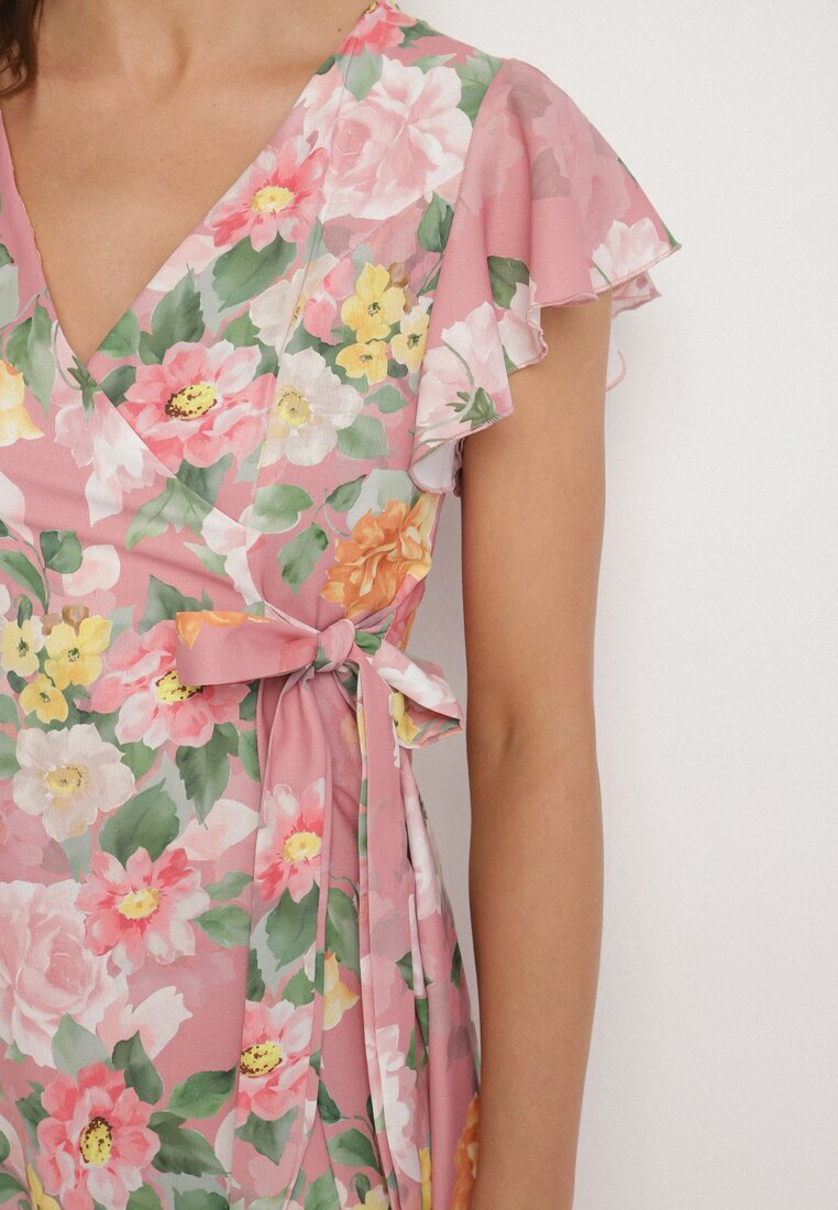lovery Rochie Roză Florală cu Decolteu Plic Atorina