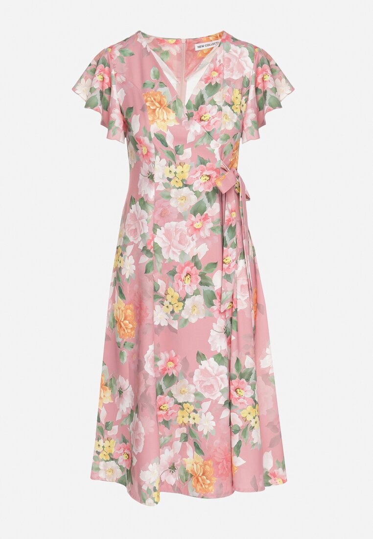 lovery Rochie Roză Florală cu Decolteu Plic Atorina