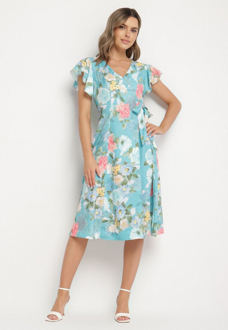 lovery Rochie Verde Florală cu decolteu petrecut Atorina