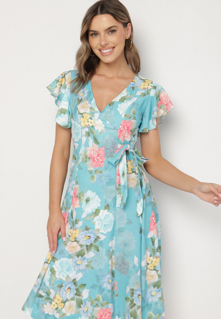 lovery Rochie Verde Florală cu decolteu petrecut Atorina