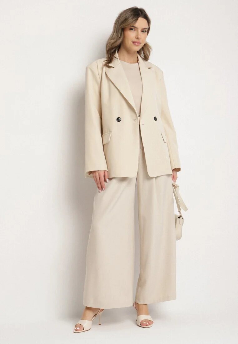 lovery Sacou Bej Dublu Rând cu Croi Drept Oversize Kosalia