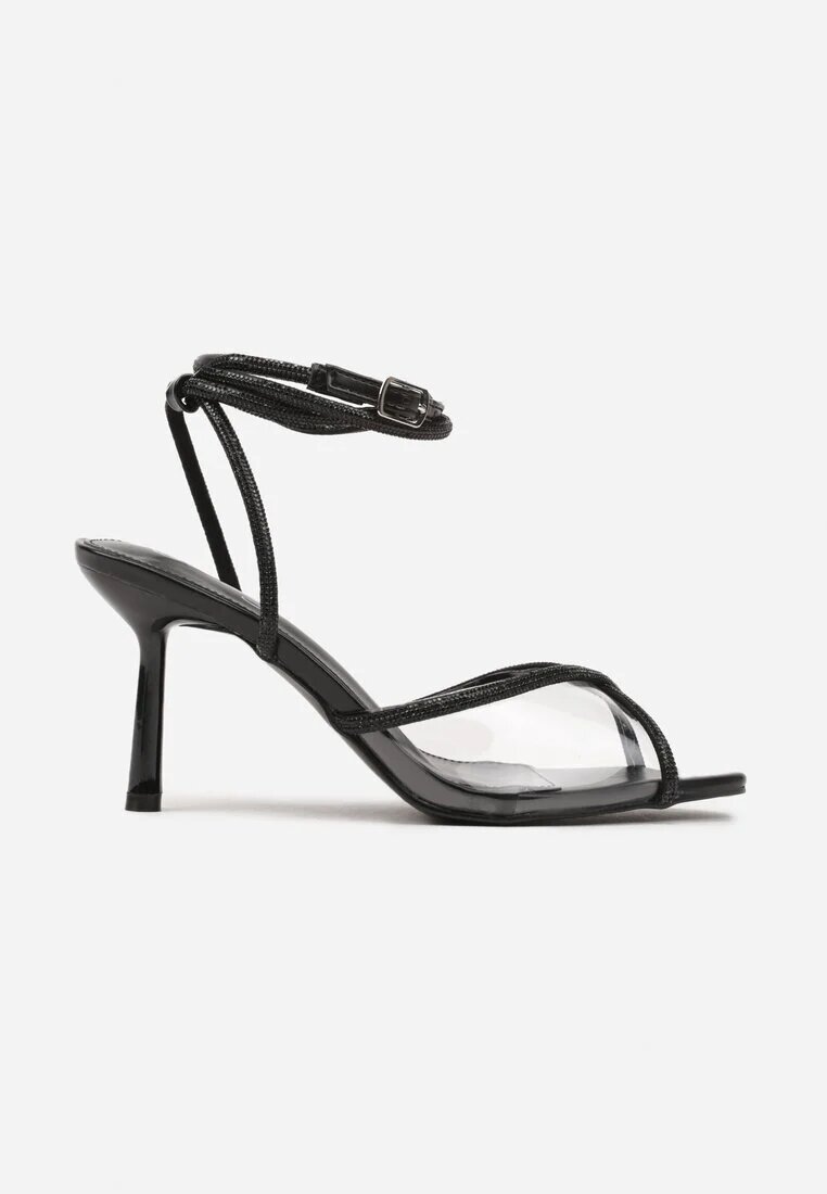 lovery Sandale Negre stiletto decorate cu zirconii Filiprana