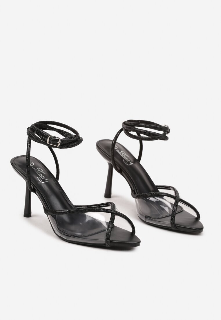lovery Sandale Negre stiletto decorate cu zirconii Filiprana