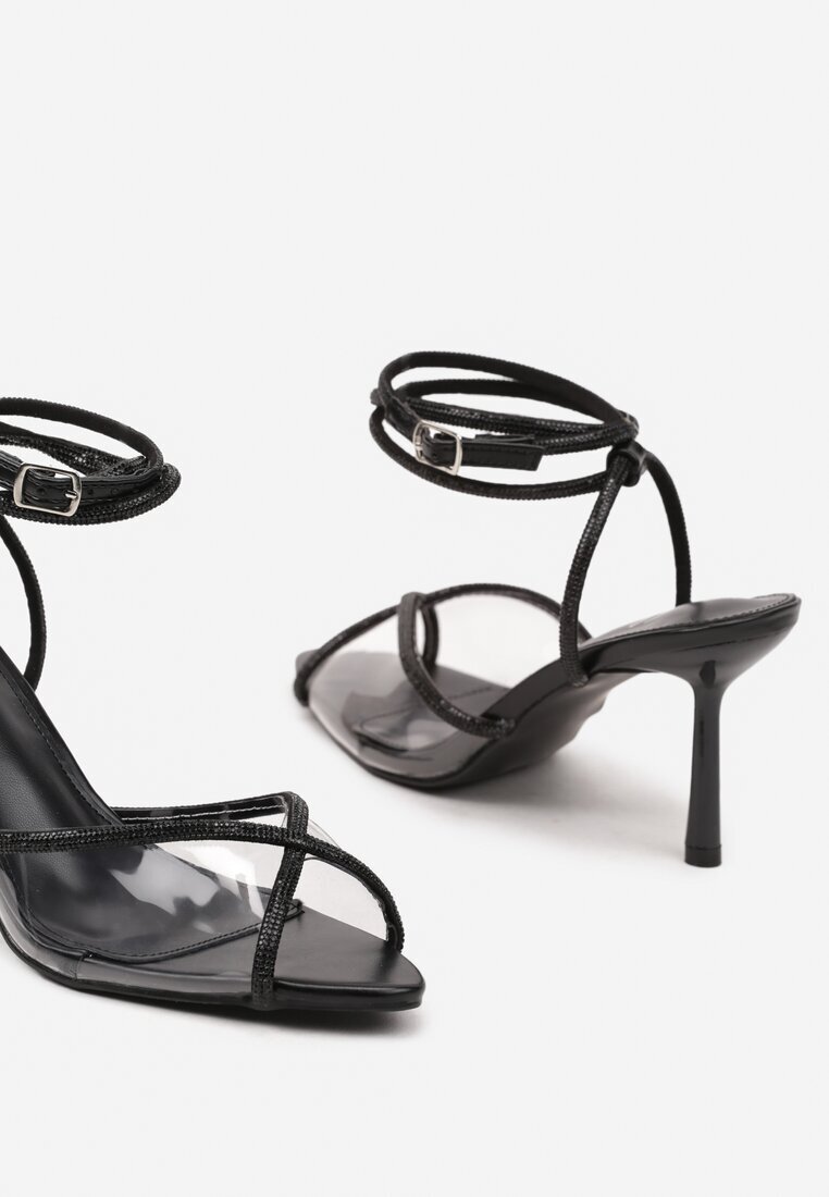 lovery Sandale Negre stiletto decorate cu zirconii Filiprana