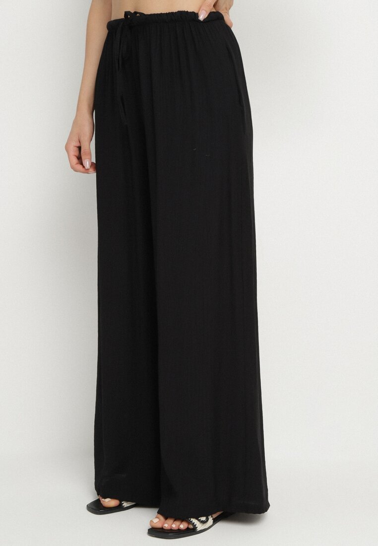 lovery Set Oversize Negru de Viscoză Cămașă cu Mânecă Scurtă și Pantaloni Dovilissea