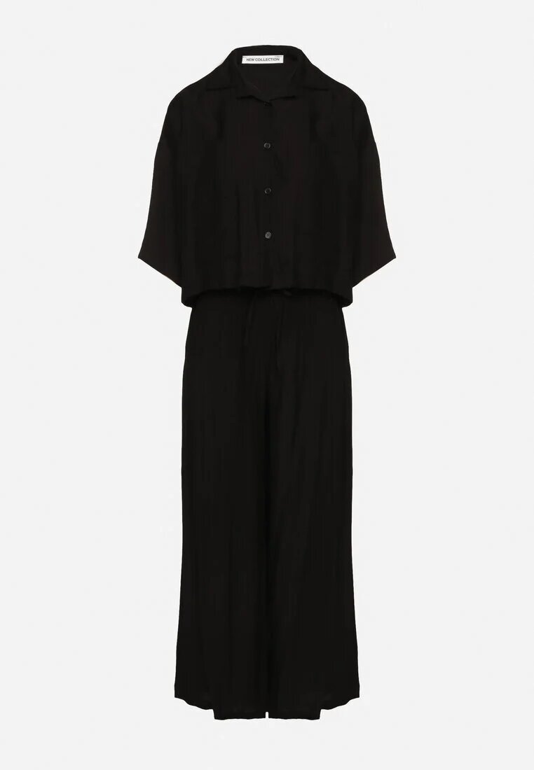 lovery Set Oversize Negru de Viscoză Cămașă cu Mânecă Scurtă și Pantaloni Dovilissea