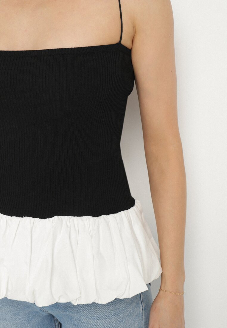 lovery Top Negru Reiat cu Volan Decorativ Alutte
