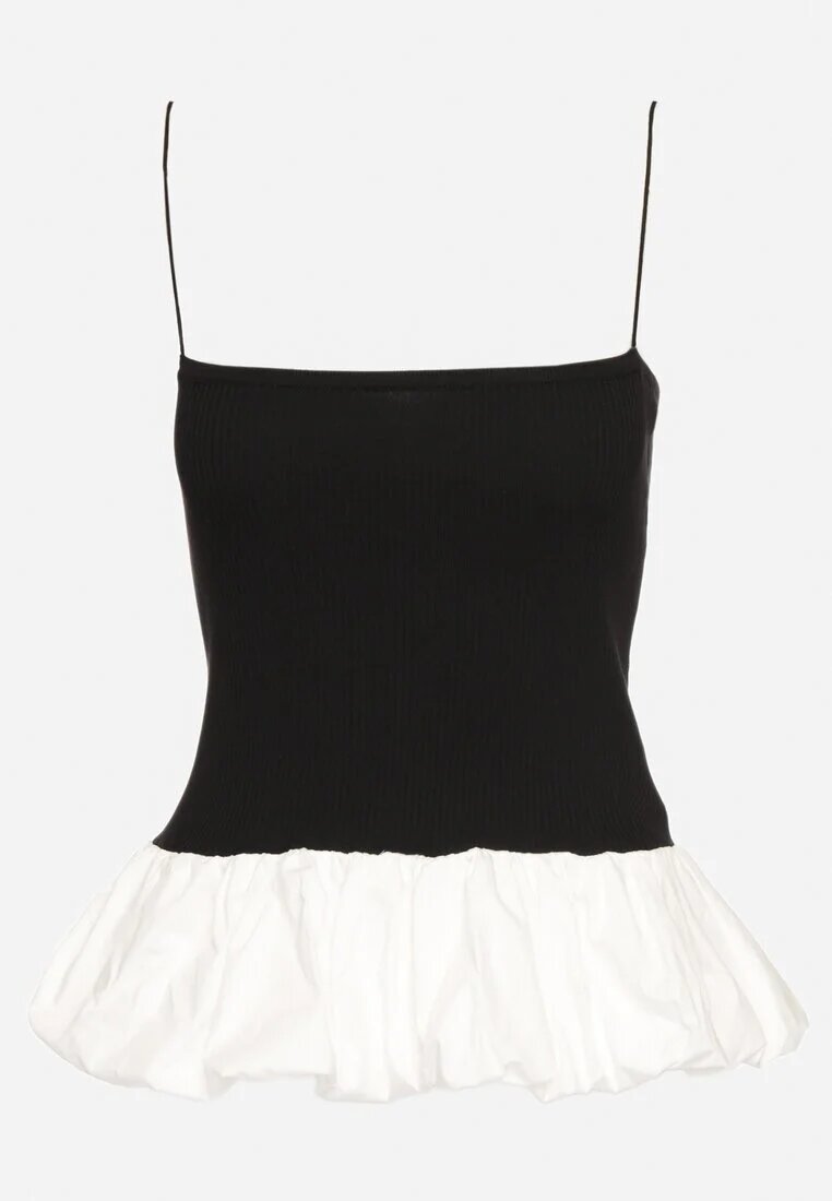 lovery Top Negru Reiat cu Volan Decorativ Alutte