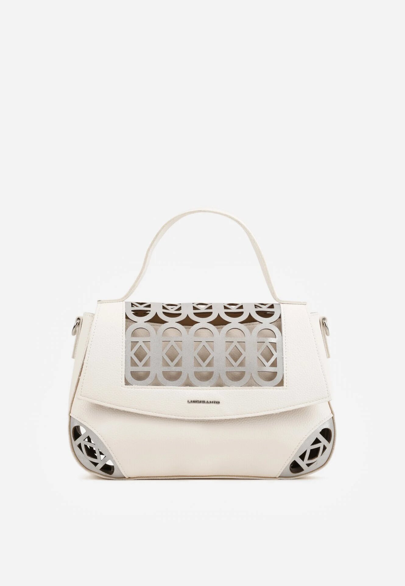 luigisanto Geantă crossbody cu mâner decorată cu inserții ajurate Nomipea Albă